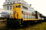 Die GP9 Nr. 514 der Nickel Plate Road fhrt heute im Steamtown Railway Museum in den Farben der Lackawanna Railroad. Die Aufnahme entstand am 11. August 1988 in Scranton (PA).