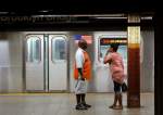 SUBWAY PEOPLE: in der New Yorker Station  Brooklyn Bridge , 20.6.2014 