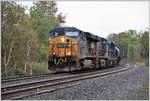 CSX GE ES40DC 5241 führt mit drei weiteren Loks einen langen Güterzug zwischen Utica und Syracuse auf der Hauptstrecke von Albany nach Buffalo.