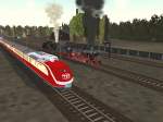 Trans Europa Express und Dampflok im Hintergrund