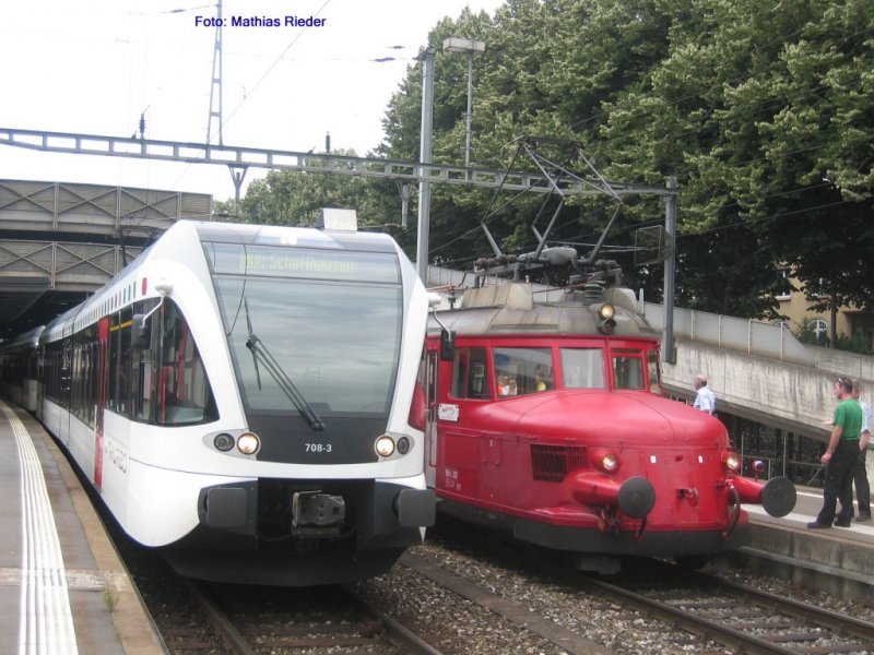 Thurbo GTW 708-3 neben dem RBe 2/4 202 der OeBB in Winterthur am 08.07.07