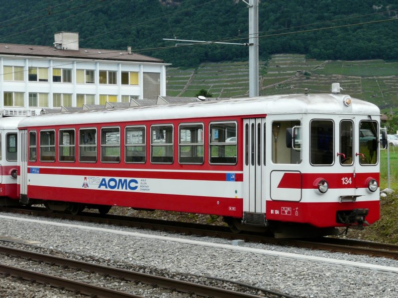 TPC / AOMC - Steuerwagen Bt 134 unterwegs bei Aigle am 07.06.2008