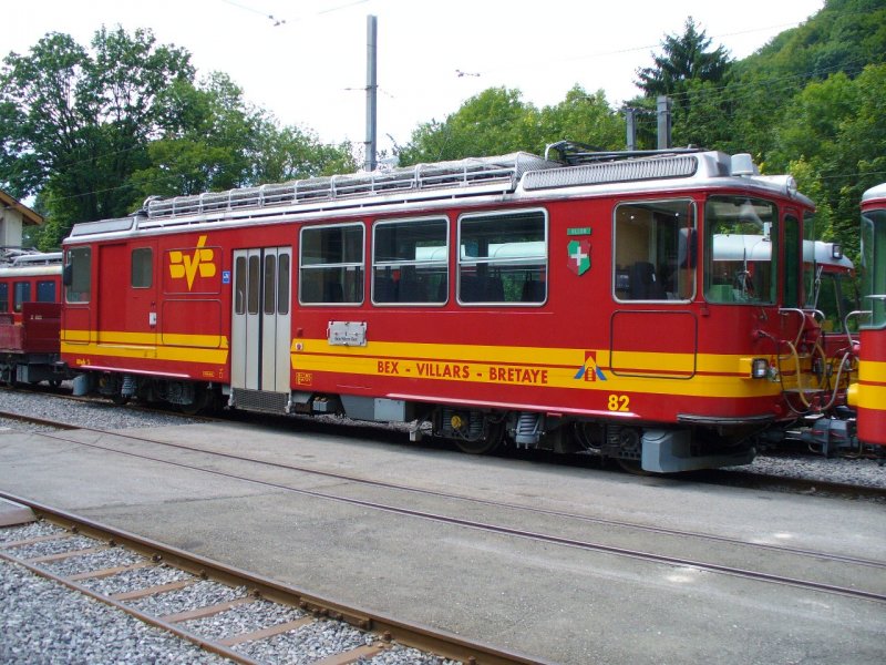 TPC / BVB - Zahnrad Triebwagen BDeh 4/4 82 Abgestellt im Depotareal von Bex  am 29.07.2007