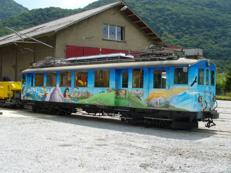 TPC /ASD - Oldtimer Triebwagen BDe 4/4 1 mit Bunter Bemalung  Abgestellt bei der Haltestelle Aigle-Depot am 29.07.2007
