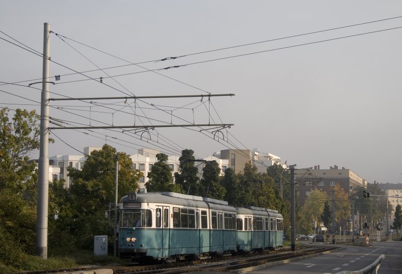 Traktion 291 in Mannheim auf der nur als Betriebsstrecke genutzten Strecke berhalb des Betriebshofes Augartenstrae. Diese Strecke verbindet die Strecke zum Planetarium mit der nach Rheinau. 28. September 2008