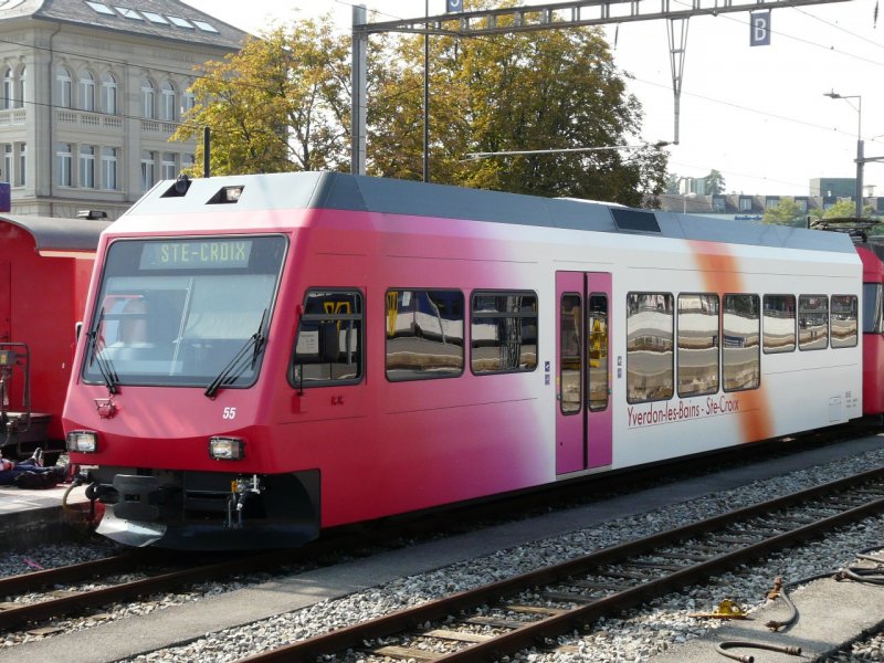 travys - Stadler Steuerwagen Bt 55 im Bahnhofsareal von Yverdon les Bains am 24.09.2008