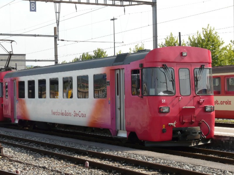 travys - Steuerwagen Bt 51 im Bahnhofsareal von Yverdon les Bains am 24.09.2008