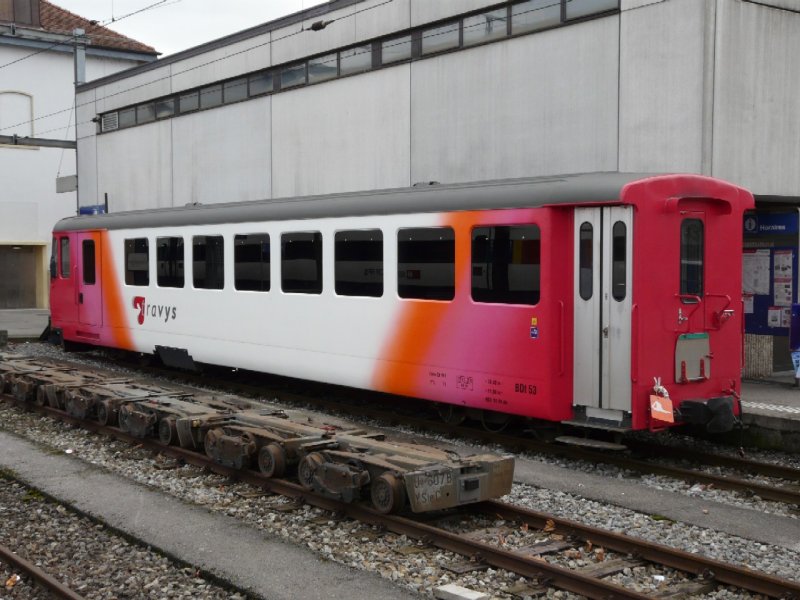 travys - Steuerwagen mit Gepckabteil BDt 53 im Bahnhof von Yverdon le Bains am 19.01.2008