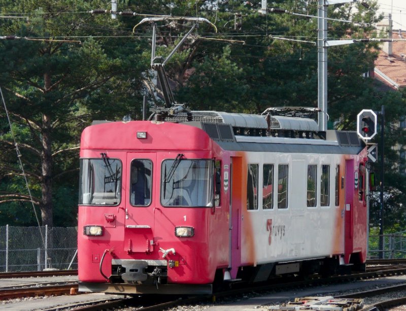 travys - Triebwagen Be 4/4 1 im Bahnhofsareal von Yverdon les Bains am 24.09.2008