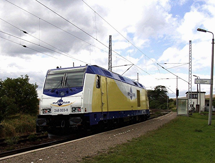 Traxx Diesellok 246 003-8  Metronom   bei Bombardier Werksprobefahrt am Hp.Zscherben bei Halle /Saale .