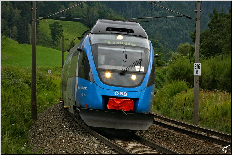 Triebwagen 4024 120  S-Bahn Steiermark  fhrt als REX 1710 von Villach nach Bruck an der Mur. Zeltweg 31.07.2009
