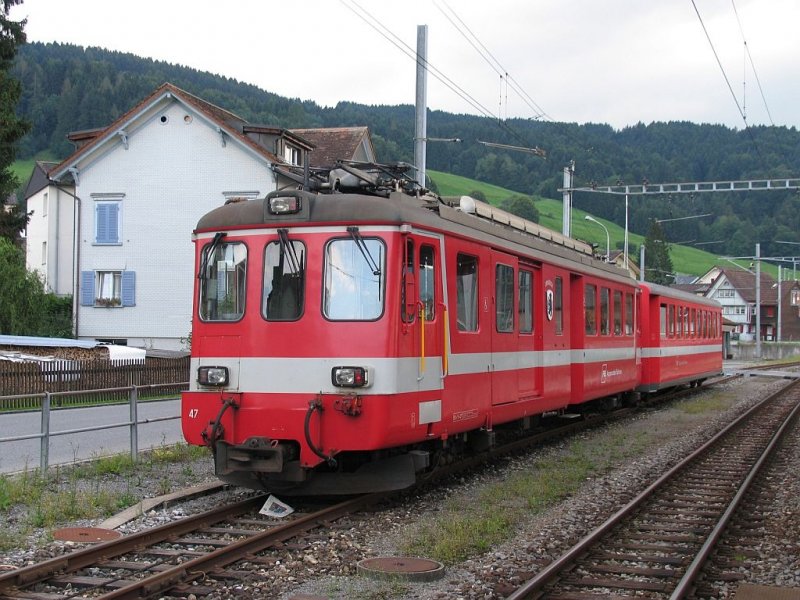 Triebwagen 47 auf Bahnhof Appenzell am 19-8-2008.