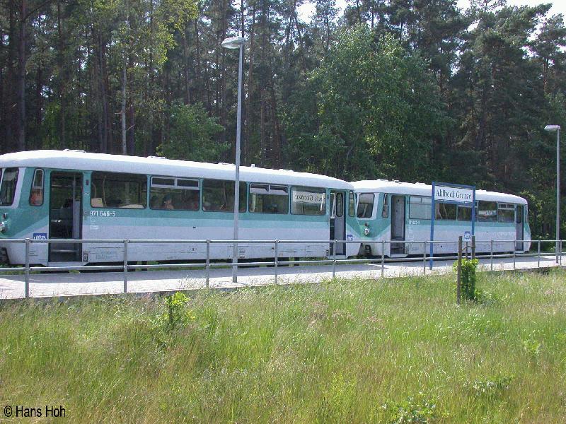 Triebwagen 771/791 als Ersatz im Bf Ahlbeck Grenze; Juni 2002.