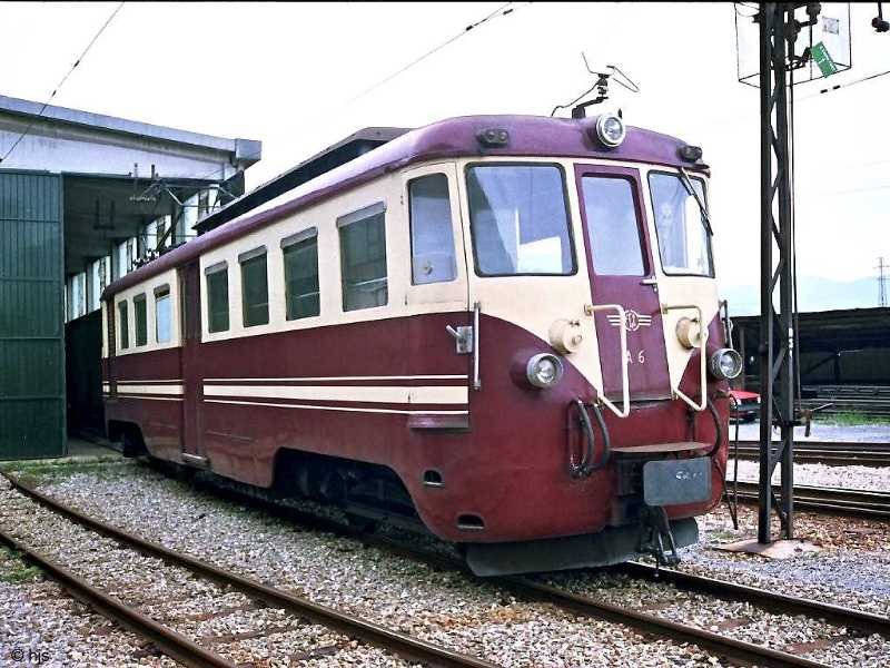 Triebwagen A 6 (Bj. 1957, ex Spoleto-Norcia) in Casella Deposito (9. September 1989)
