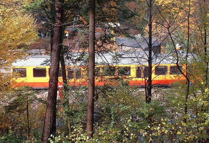 Triebzug der Uetlibergbahn in anderen Farbdesigne am 19.10.2002 auf dem Uetliberg.