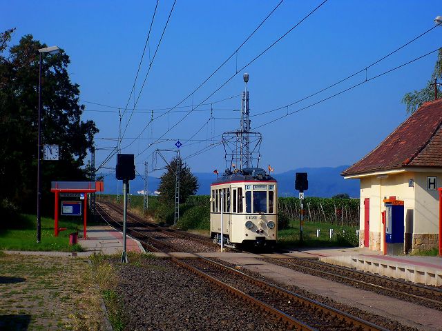 Tw 1122 f�hrt anl�sslich der Feier  20 Jahre VRN  als RNV-Express zwischen Bad D�rkheim und Mannheim. Aufgenommen am 27.9.2009 in Ellerstadt West.