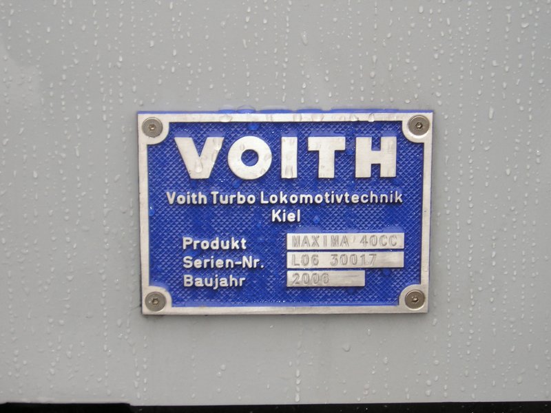 Typenschild der ersten Voith Maxima. Vorstellung der Lok am 3.3.2007 in Heidenheim.