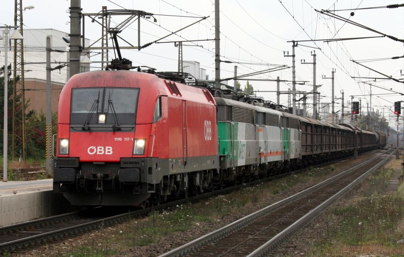 berstellfahrt von drei franzsischen Lokomotiven der Reihe 425 (204, 232 und 109) in Richtung Wien. Aufgenommen bei der Durchfahrt im Bahnhof Wels am 13. Oktober 2007. Zuglok war die 1116 117.