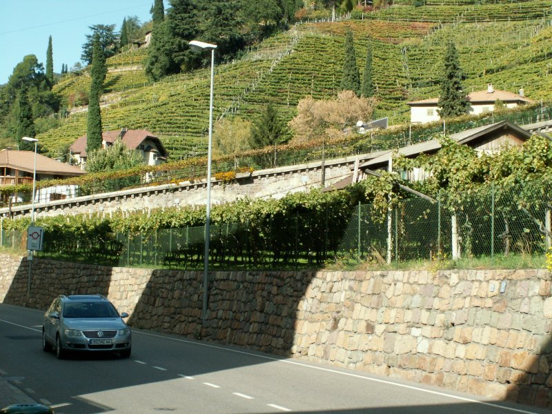 Unten in Bozen sieht man noch einen Rest von der Trasse der ehem.Zahnradstrecke in den Weinbergen von St.Magdalena,die von 1907 bis 1966 in Betrieb war.
Sie wurde dann durch eine Luftseilbahn von Bozen nach Oberbozen ersetzt.Die Triebwagen der Rittnerbahn fahren seither nur noch zwischen M.Himmelfahrt,Oberbozen und Klobenstein.20.10.07