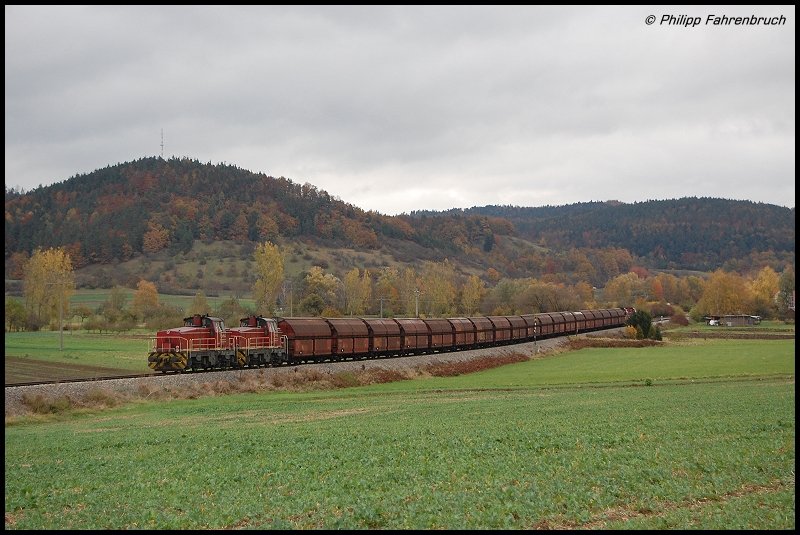 V 119 & V 118 der HzL sind am 30.10.07 im Schiebedienst fr den Salzzug nach Gammertingen eingeteilt, irgendwo auf Zollernalb aufgenommen (ich kann mir die Kffernamen nicht merken...^^).