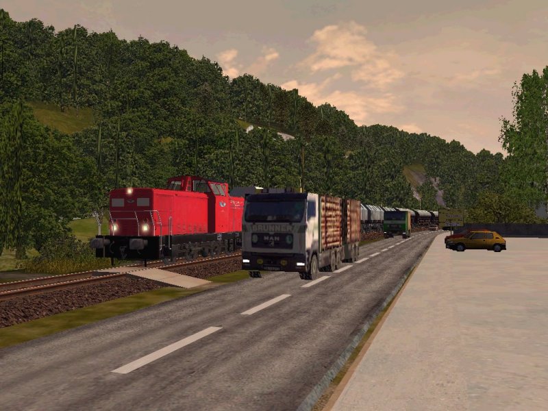 V 60 3 bei Wettrennen mit LKW hinter Rbeland Tropfstein auf der Rbelandbahn.