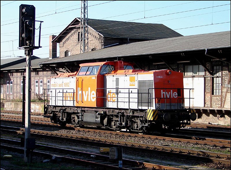 V160.3 der hvle abgestellt im Hbf von Stralsund (am 15.04.07 ). 