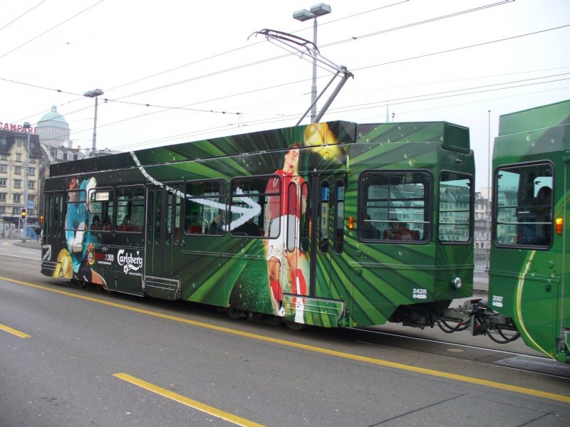 VBZ - Andere Seite des Tramanhnger B 2428 mit Vollwerbung fr die EURO 08 und einen Bierhersteller unterwegs in Zrich am 01.01.2008