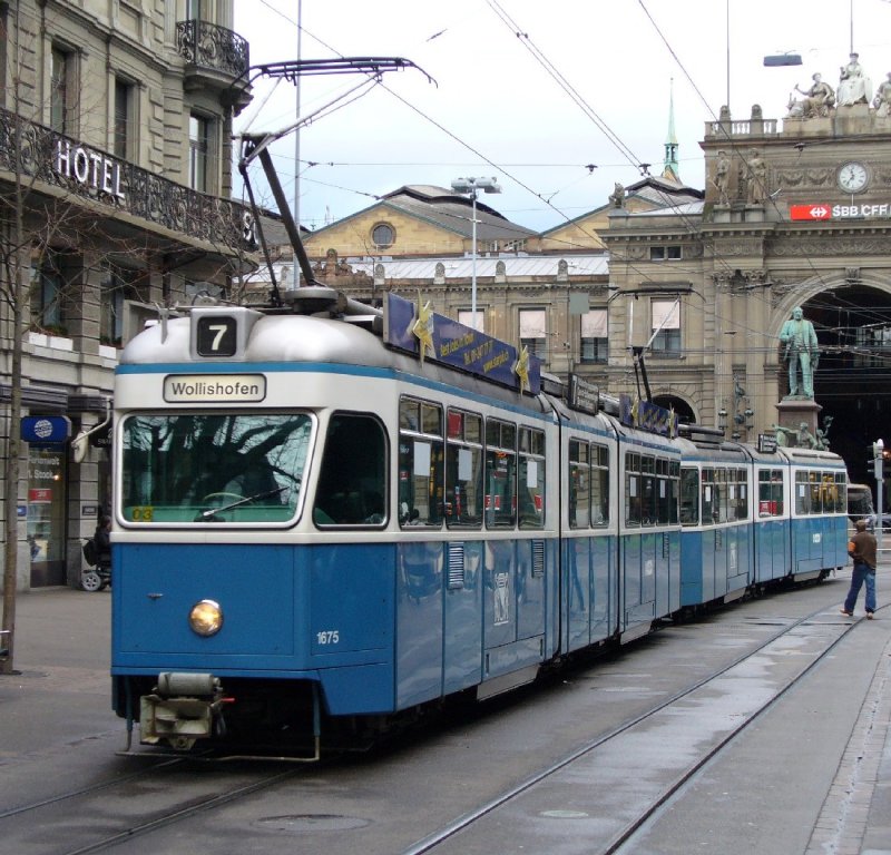 VBZ - Be 4/6  1675 in der Bahnhofsstrasse von Zrich am 21.01.2007