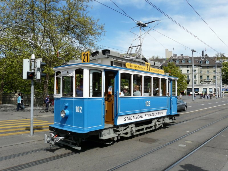 VBZ - Oldtimer Tram be 2/2 102 unterwegs in der Stadt Zrich am 26.04.2009