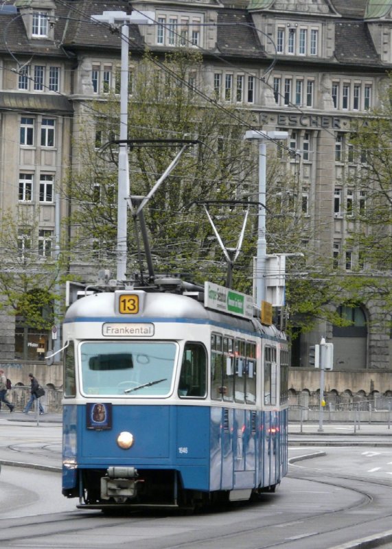 VBZ - Tram Be 4/6 1646 und Be 4/6 unterwegs auf der Linie 13 am 19.04.2008