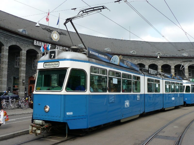 VBZ - Tram Be 4/6 1666 unterwegs auf der Linie 7 am  15.09.2008