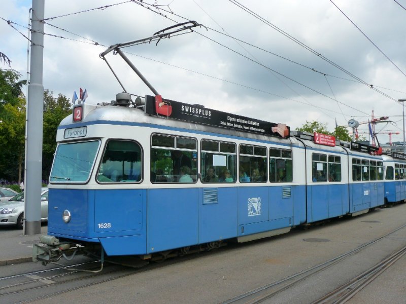 VBZ - Tram Be 4/6 1628 unterwegs auf der Linie 2 am 15.09.2008