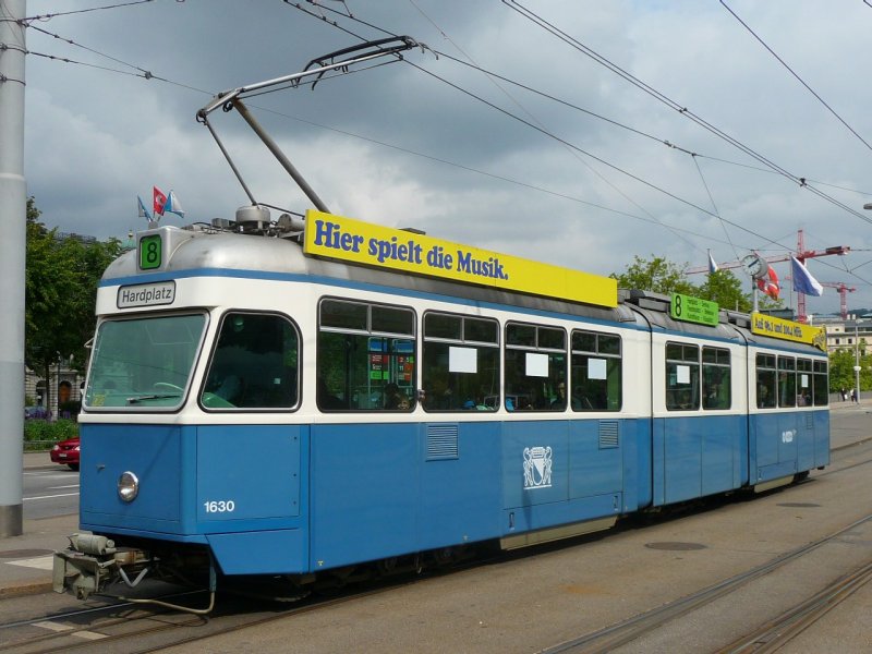 VBZ - Tram Be 4/6 1630 unterwegs auf der Linie 8 am 15.09.2008