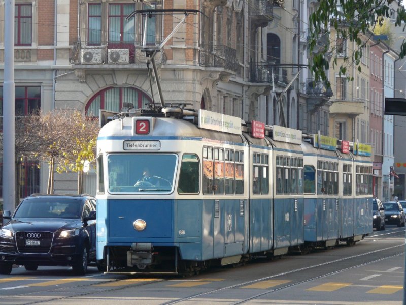 VBZ - Tram Be 4/6  1656 unterwegs auf dr Linie 2 am 29.11.2008