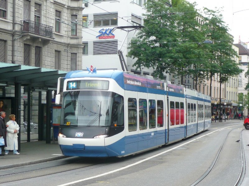 VBZ - Tram Be 5/6 3039 unterwegs auf der Linie 14 am 15.09.2008