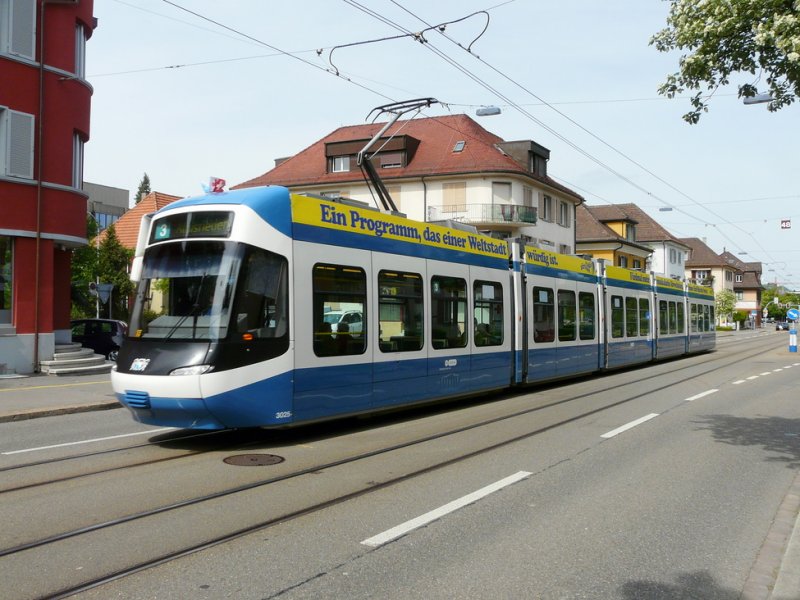 VBZ - Tram Be 5/6  3025 unterwegs auf der Linie 3 am 06.05.2009