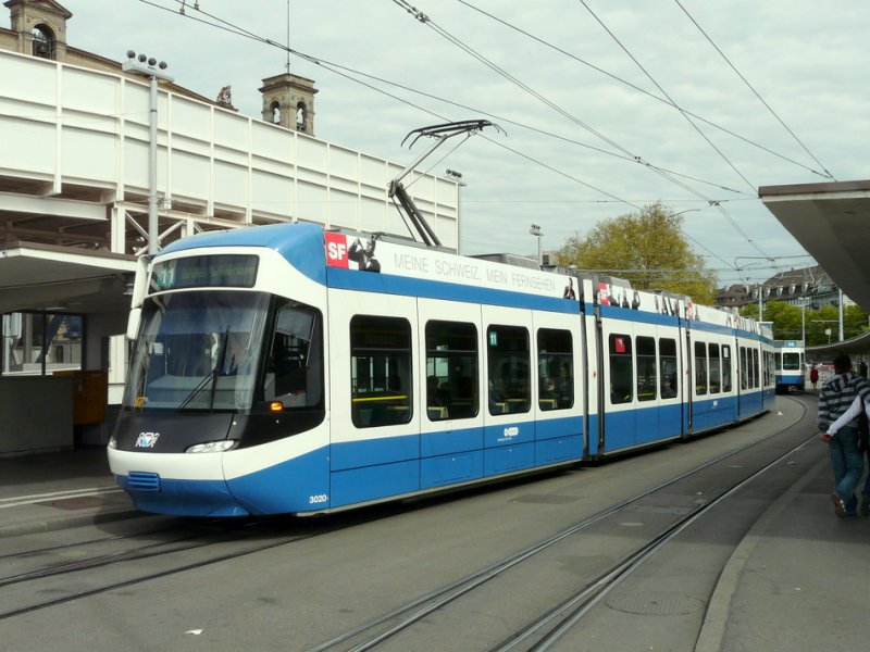 VBZ - Tram Be 5/6 3020 unterwegs auf der Linie 11 am 26.04.2009