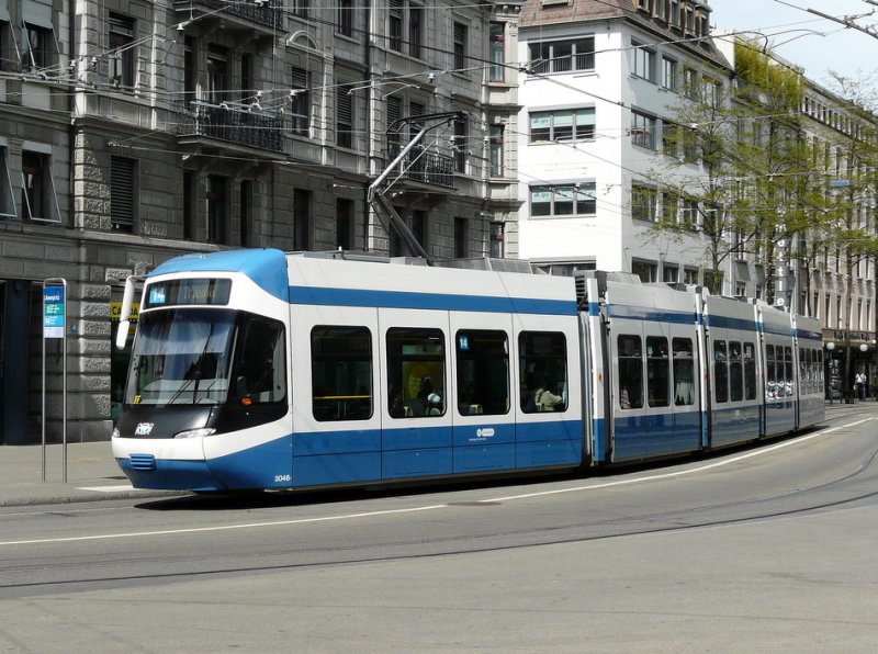 VBZ - Tram Be 5/6 3048 unterwegs auf der Linie 14 am 26.04.2009