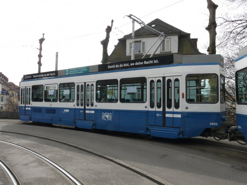 VBZ - Tramanhnger B 2403 unterwegs auf der Linie 3 am 14.03.2009