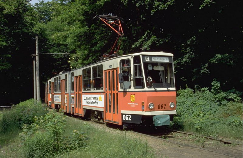 Verkehrsbetriebe Potsdam 1995.KT4D Strassenbahnzug in einer Wendeschleife(Archiv P.Walter)