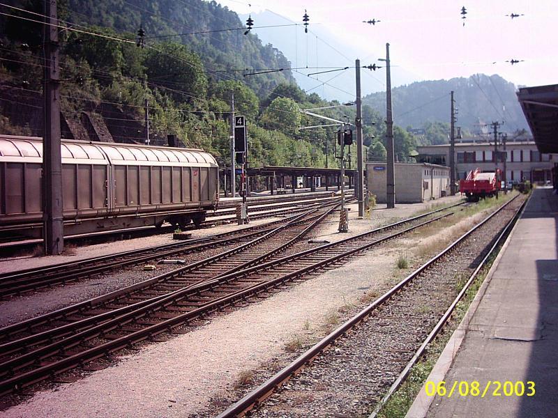 Verschiebebereich im Bahnhof Feldkirch an einem schnem Sommertag im Jahr 2002