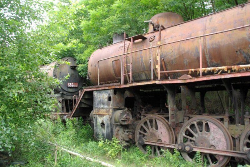Vllig eingewachsen, stehen diese zwei Dampfrsser auf den Gelnde des Eisenbahnmuseums in Luzna u Rakovnika . 