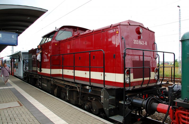 Von der ELL wurde am 25.07.09 im Bahnhof Bitterfeld die 203 843 ausgestellt.