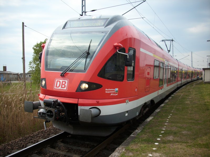 Von Rostock kam Flirt 429 029 am 08.Mai 2009 in Samtens an.Nach kurzem Halt ging es weiter nach Sassnitz. 
