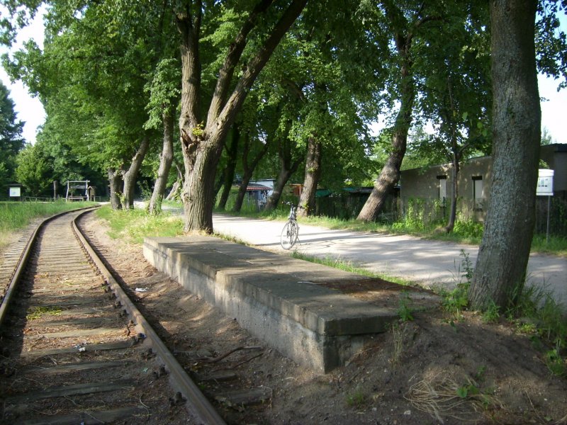 Von der Strecke Mirow - Neustrelitz zweigt am Abzw. Brgerhorst die Neustrelitzer Hafenbahn ab. Frher diente sie dem Gterverkehr zum Hafen am Zirker See (mitten in der meckl. Seenplatte) heute fhrt der Hafenbahnverein mit dem Fekeltaxi 172 001 nur noch fr Eisenbahnfreunde und Toristen. Allerding finden die fahrten unregelmig statt. Hier der Haltepunkt Slawendorf.