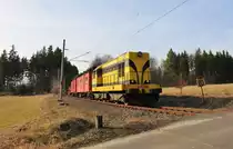 Am 15.03.17 waren die Bauarbeiten zwischen Vojtanov und Bad Brambach beendet. 720 567-7 fuhr
mit dem Bauzug direkt von Vojtanov nach Tršnice. Hier der Zug am 15.03.17 in Františkovy Lázně in der Verbindung nach Tršnice.