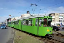Rumänien / Straßenbahn (Tram) Arad: Maschinenfabrik Esslingen GT4 - Wagen 407 (ehemals Stuttgart) sowie Maschinenfabrik Esslingen GT4 - Wagen 627 (ehemals Stuttgart) der Compania de Transport Public SA Arad (CTP Arad SA), aufgenommen im März 2017 im Stadtgebiet von Arad.
