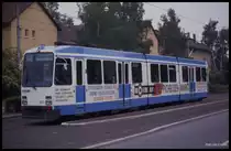 Tram 257 der Heidelberger Straßenbahn hat hier am 24.5.1990 im Rahmen einer BDEF Sonderfahrt den Endhaltepunkt Stotz erreicht.