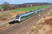 1442 als S5 der Mitteldeutschen S-Bahn von Zwickau nach Halle/Saale. Auf der Neubaustrecke Richtung Flughafen Leipzig/Halle, am 16.03.2017.