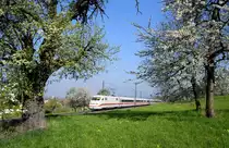 Triebzug 215(402 015)als ICE 999 nach München.Aufgenommen bei Kuchen am 9.4.2017.